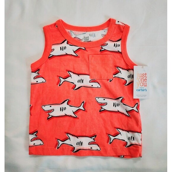 Just One You by Carter's Baby Boy's Orange Shark Print Tank Top Size: 6M NWT - Picture 1 of 8